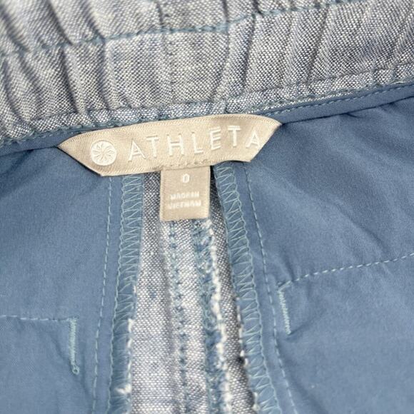 Athleta Cabo Linen 4″ Chambray Shorts Light Blue Chambray Size 0 - Picture 4 of 5